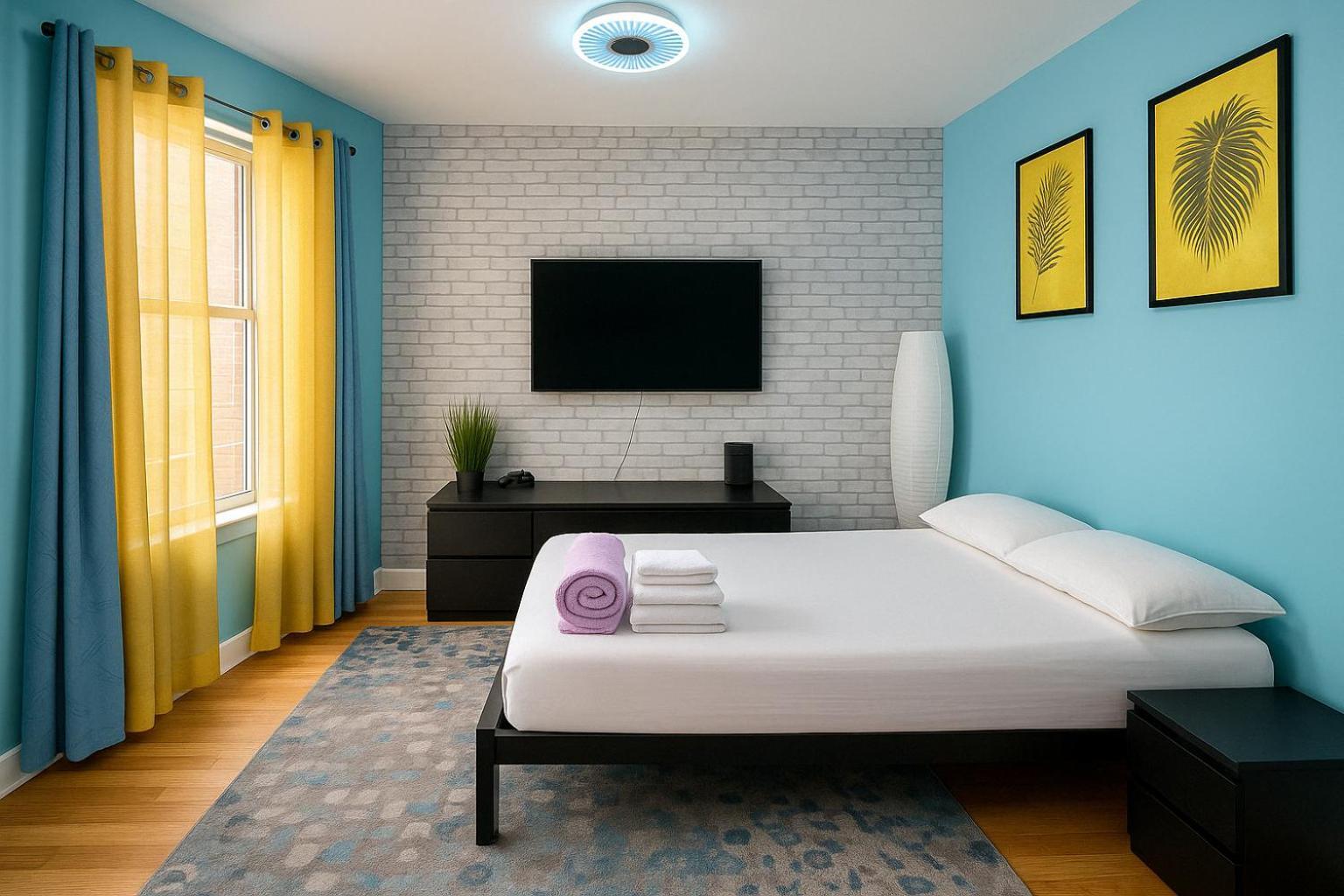 Modern Xl Queen Room Comfort & Character In Harlem Apartment